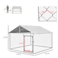 PawHut 6.6' x 6.6' x 4.9' Dog Kennel Outdoor for Small Medium Dogs with Waterproof Roof, Silver(m-3)