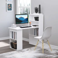 HOMCOM Computer Desk with 6-Tier Storage Shelves, Writing Desk Workstation with Bookshelf for Home Office, White(m-8)