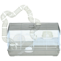 PawHut Small Animal Cage for Gerbil or Dwarf Hamster w/ Tubes, Exercise Wheel, Food Dish, Water Bottle, 23" x 13" x 12", Gray