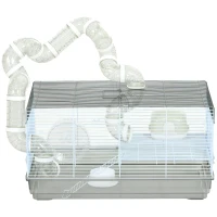PawHut Small Animal Cage for Gerbil or Dwarf Hamster w/ Tubes, Exercise Wheel, Food Dish, Water Bottle, 23" x 13" x 12", Gray(m-1)