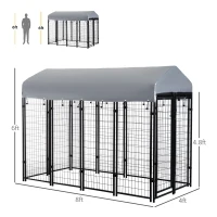 PawHut Outdoor Dog Kennel with Roof, 8' x 4' x 6' Heavy Duty Welded Wire Dog Playpen Enclosure with Escape-proof Lock, UV-Resistant & Waterproof Cover, for Large Dogs, Silver(m-3)