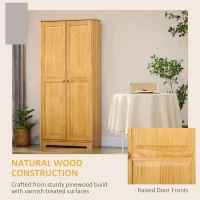 HOMCOM 67" Pinewood Kitchen Pantry Storage Cabinet, Freestanding Cabinets with Doors and Shelves, Dining Room(m-4)