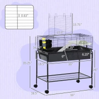 PawHut Two-Story Small Animal Cage Removable from Stand, Pet Habitat with Shelf & Wheels, 33" x 18.5" x 35", Charcoal Gray(m-3)
