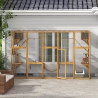 PawHut Catio Playground Cat Window Box Outside Enclosure for Multiple Cats w/ Shelves & Bridges, Yellow(m-9)