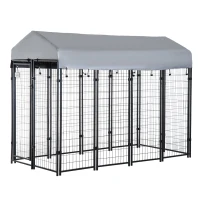 PawHut Outdoor Dog Kennel with Roof, 8' x 4' x 6' Heavy Duty Welded Wire Dog Playpen Enclosure with Escape-proof Lock, UV-Resistant & Waterproof Cover, for Large Dogs, Silver(m-1)