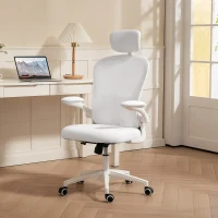 Vinsetto Office Chair, Mesh Computer Desk Chair with Adjustable Headrest, 4D Lumbar Support, Flip-up Arm, White(m-9)