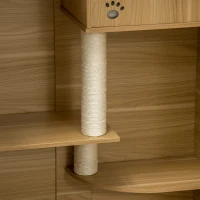 PawHut Luxury Cat House with Wheels,  Kitty Cage Catio Villa for Indoor Cats with Scratching Posts, Condo, Flap Door, Cushion, Oak, 31.5" x 20" x 48.5"(m-10)