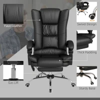 Vinsetto PU Leather Executive Massage Office Chair with 4 Vibration, Computer Desk Chair, Heated Reclining Chair with Adjustable Height, Swivel Wheels, Black(m-7)