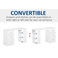 HOMCOM 47" Modern Home Office Computer Desk Bookcase Combo Writing Table Workstation with 3 Drawer and Storage Shelf - White(m-6)