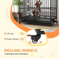 PawHut 48" Heavy Duty Dog Crate with 4 Lockable Wheels, Double Doors, and Removable Tray, for XL and L Dogs(m-5)