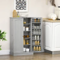 HOMCOM Freestanding Kitchen Pantry Cabinet, Kitchen Cabinet with 12 Door Shelves, Double Doors, 5-tier Shelving, Gray(m-10)