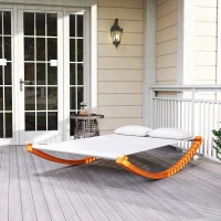 Outsunny Rocking Double Sun Lounger Hammock with Curved Wooden Stand Outdoor Yard Patio, White Teak(m-7)