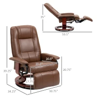 HOMCOM Faux Leather Manual Recliner, Adjustable Swivel Lounge Chair with Footrest, Armrest and Wrapped Wood Base for Living Room, Brown(m-3)