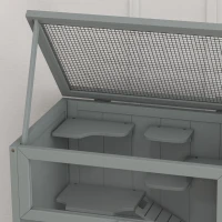 PawHut 3-Tier Wooden Hamster Cage Mice and Rat Cage Small Animals Hutch with Openable Top, Front Door, Storage Shelf, Gray(m-9)