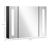 kleankin LED Lighted Medicine Cabinet with Mirror, 35.5"W x 25.5"H Wall Mounted Bathroom Cabinet with 3 Cupboards, Memory Function, USB Charge, High Gloss Black(m-3)