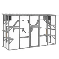 PawHut Catio Playground Cat Window Box Outside Enclosure for Multiple Cats w/ Shelves & Bridges, Gray(m-1)