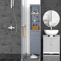 HOMCOM Bathroom Storage Cabinet, Free Standing Bathroom Storage Unit, Tall Linen Tower with 3-Tier Shelves and Drawer, Grey(m-10)