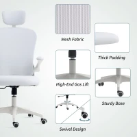 Vinsetto Office Chair, Mesh Computer Desk Chair with Adjustable Headrest, 4D Lumbar Support, Flip-up Arm, White(m-8)