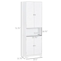 HOMCOM Tall Narrow Bathroom Storage Cabinet with Doors and Shelf Adjustability, Freestanding Linen Cabinet with 2 Cabinets and Countertop, White(m-3)
