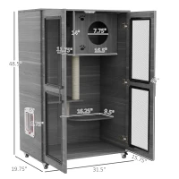 PawHut Cat Tree House with Scratching Post and Wheels, Gray(m-3)