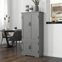 HOMCOM Accent Floor Storage Cabinet Kitchen Pantry with Adjustable Shelves and 2 Lower Doors, Gray(m-2)