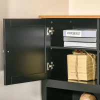 HOMCOM L Shaped Computer Desk with Hutch, 59" Corner Desk, Space Saving Home Office Desk with Storage Shelves, Drawer and Cabinet, Black(m-8)