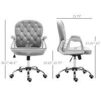 Vinsetto Velvet Home Office Chair, Button Tufted Desk Chair with Padded Armrests, Adjustable Height and Swivel Wheels, Gray(m-3)