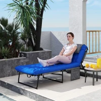Outsunny Folding Lounge Chair with 4-level Reclining Back & Cushion, Blue(m-1)