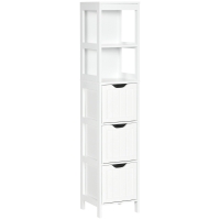 kleankin Tall Bathroom Cabinet, Slim Bathroom Storage Cabinet, Narrow Floor Cabinet with 3 Drawers and 2 Open Shelves, Freestanding Linen Tower for Small Space, 12" x 12" x 56", White