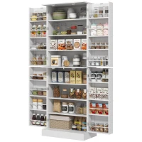 HOMCOM 65" Kitchen Cabinet, Kitchen Pantry Cabinet with 4 Doors and 16 Door Shelves for Dining Room, White(m-1)