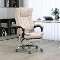 Vinsetto Massage Office Chair with 6 Points and Heat, Reclining Computer Chair with Adjustable Height and Footrest, Cream White(m-3)