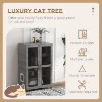 PawHut Cat Tree House with Scratching Post and Wheels, Gray(m-4)