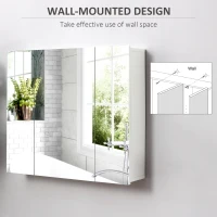 kleankin Wall Mounted Mirror Cabinet, Bathroom Medicine Cabinet with Mirror, 3 Doors and Adjustable Shelves, White(m-4)