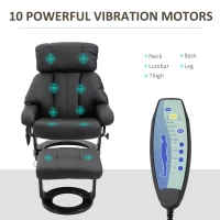 HOMCOM Massage Recliner Chair with Ottoman, 360° Swivel Recliner and Footstool, 10 Point Vibration, PU Leather Reclining Chair with Side Pocket and Remote Control, Black(m-4)