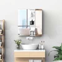kleankin Bathroom Mirrored Cabinet, 24"x26" Stainless Steel Frame Medicine Cabinet, Wall-Mounted Storage Organizer with Double Doors, Silver(m-2)