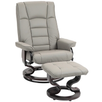 HOMCOM Faux Leather Recliner with Ottoman, Swivel Recliner Chair and Ottoman with High Back and Wood Base, Gray