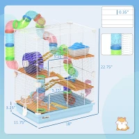 PawHut 5 Tiers Hamster Cage Portable Animal Travel Carrier w/ Exercise Wheels Tube, Light Blue(m-3)