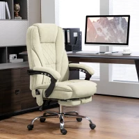 Vinsetto Massage Office Chair, Heated Reclining Computer Chair with Adjustable Height and Footrest, Beige(m-10)