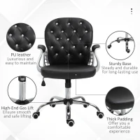 Vinsetto PU Leather Home Office Chair, Button Tufted Desk Chair with Padded Armrests, Adjustable Height and Swivel Wheels, Black(m-7)