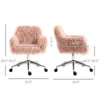 Vinsetto Faux Fur Desk Chair, Swivel Vanity Chair with Adjustable Height and Wheels for Office, Bedroom, Pink(m-3)
