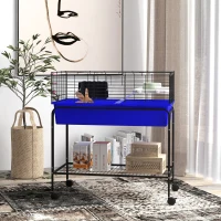PawHut Two-Story Small Animal Cage Removable from Stand, Pet Habitat with Shelf & Wheels, 33" x 18.5" x 35", Blue(m-2)