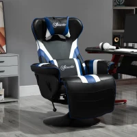 Vinsetto Gaming Chair, Racing Style Computer Recliner with Lumbar Support, Footrest and Cup Holder, Black/White/Blue(m-10)
