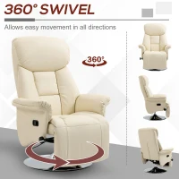 HOMCOM Swivel Recliner, Adjustable PU Leather Upholstered Recliner Chair with Footrest, Padded Arms and Steel Base, Cream White(m-5)