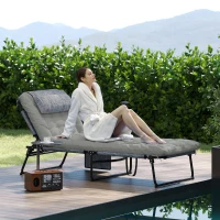 Outsunny Folding Lounge Chair with 4-level Reclining Back & Cushion, Grey(m-8)