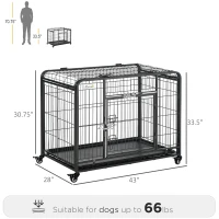 PawHut Folding Design Heavy Duty Metal Dog Cage Crate & Kennel with Removable Tray and Cover, & 4 Locking Wheels, Indoor/Outdoor 43"(m-3)