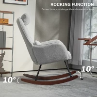 HOMCOM Nursery Rocking Chair with Headrest, Lumber Pillow, Nursing Chair with High Back for Living Room, Bedroom, Light Gray(m-4)