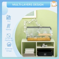 PawHut Small Animal Cage for Gerbil or Dwarf Hamster w/ Tubes, Exercise Wheel, Food Dish, Water Bottle, 23" x 13" x 12", Gray(m-5)