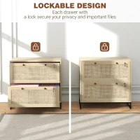 Vinsetto 2-Drawer Filing Cabinet with Lock, Rattan File Cabinet with Adjustable Hanging Bar, Natural(m-6)