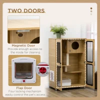 PawHut Luxury Cat House with Wheels,  Kitty Cage Catio Villa for Indoor Cats with Scratching Posts, Condo, Flap Door, Cushion, Oak, 31.5" x 20" x 48.5"(m-6)