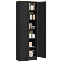 HOMCOM Freestanding Kitchen Pantry, 4-Door Kitchen Pantry Cabinet with Adjustable Shelves and Doors, Distressed Black(m-11)